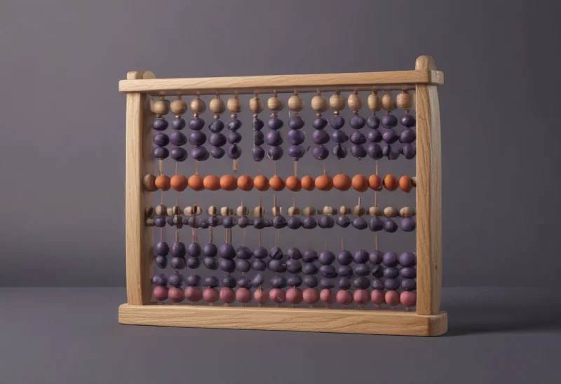 A wooden abacus with several rows of round sliding beads