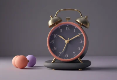 A wind-up alarm clock with twin round bells and a striker between them