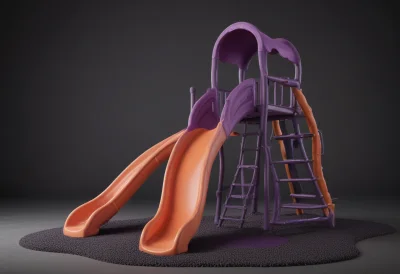 A smooth rounded playground slide standing alone on a plain surface