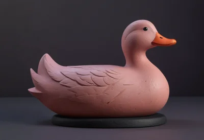 A hand-carved wooden decoy duck on a smooth base, rendered in matte clay