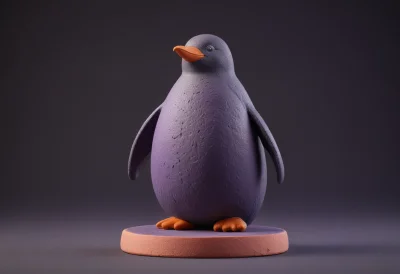 A rounded penguin figurine standing on a small round base
