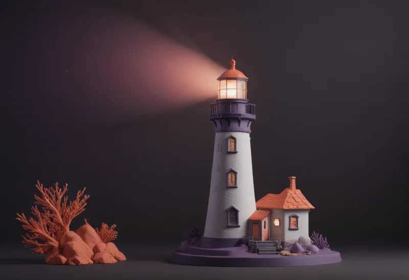 A lighthouse casting broad beams of light outward in several directions at once