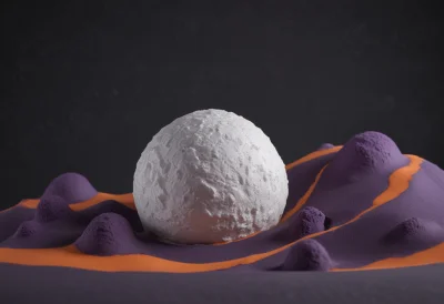 A large textured snowball grown far bigger than the small mounds around it