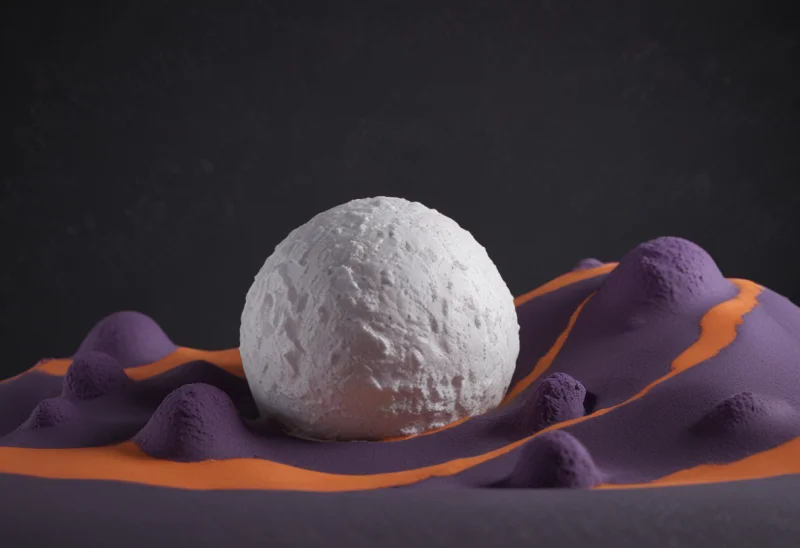 A large textured snowball grown far bigger than the small mounds around it